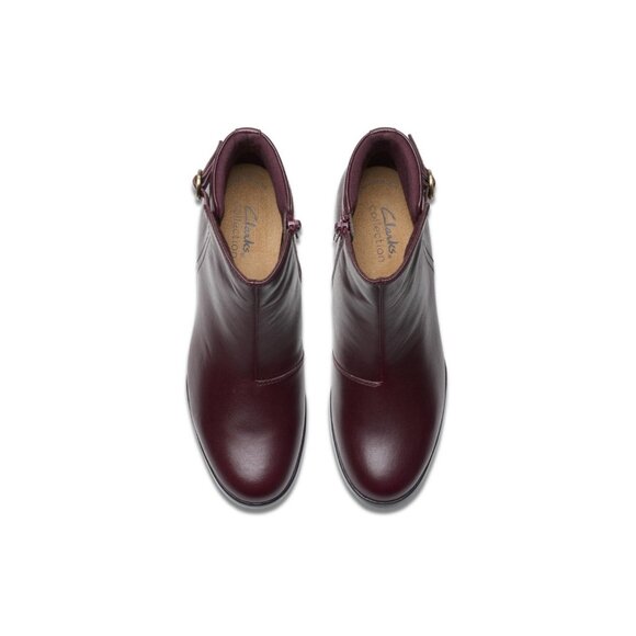 140$ Clarks Collection Emily 2 Belle Leather Ankle Boots Size 7 US Dark Red - Picture 2 of 2